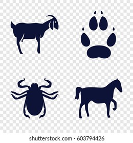 Set of 4 animal filled icons such as goat, beetle, animal paw