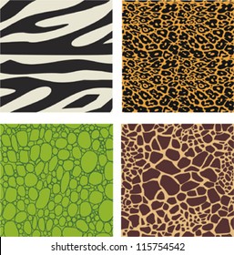 Set of 4 animal skin patterns - zebra, leopard,crocodile and giraffe