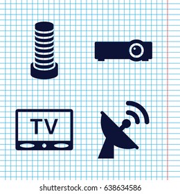 Set of 4 antenna filled icons such as business center building, tv, satellite