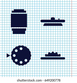Set of 4 aperture filled icons such as camera lense, camera wheel