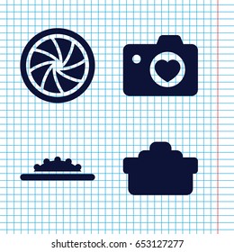 Set of 4 aperture filled icons such as heart with camera