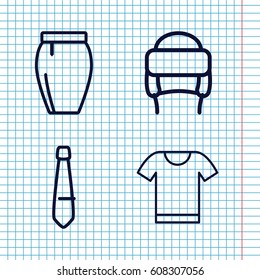 Set of 4 apparel outline icons such as skirt, winter hat, tie