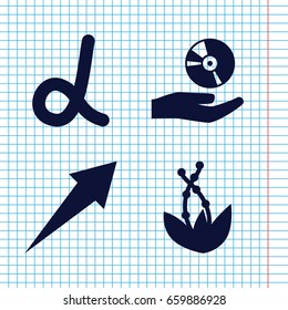 Set of 4 application filled icons such as cd on hand, arrow, plant