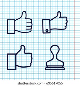 Set of 4 approve outline icons such as stamp, thumb up