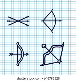 Set of 4 archery outline icons such as bow