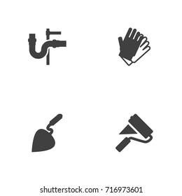 Set Of 4 Architecture Icons Set.Collection Of Pipeline, Gauntlet, Paint Roller And Other Elements.