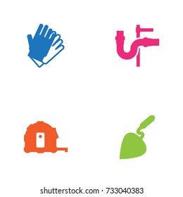 Set Of 4 Architecture Icons Set.Collection Of Meter, Pipeline, Bricklayer And Other Elements.