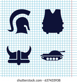 Set of 4 armor filled icons such as knight, helmet, bulletproof vest