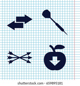 Set of 4 arrow filled icons such as dart, arrow bow, arrow