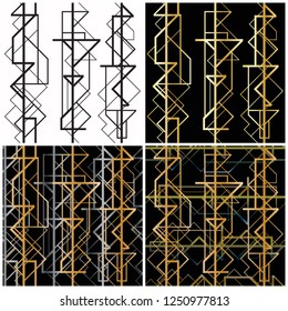 Set of 4 art deco geometric patterns, vector illustration