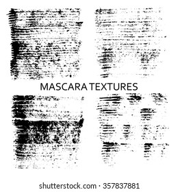 Set of 4 artistic mascara textures. Qualitative trace of real mascara. Black strokes isolated on a white background.