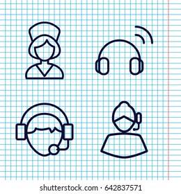 Set of 4 assistant outline icons such as operator, nurse, headset