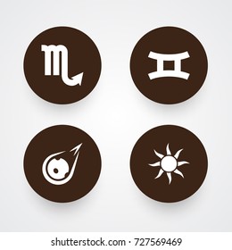 Set Of 4 Astrology Icons Set.Collection Of Twins, Zodiac Sign, Comet And Other Elements.