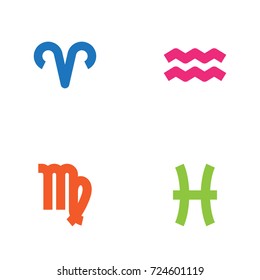 Set Of 4 Astronomy Icons Set.Collection Of Virgin, Ram, Fishes And Other Elements.