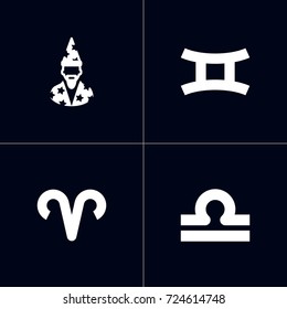 Set Of 4 Astronomy Icons Set.Collection Of Scales, Augur, Twins And Other Elements.