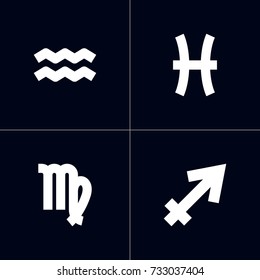 Set Of 4 Astronomy Icons Set.Collection Of Water Bearer, Fishes, Archer And Other Elements.