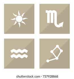 Set Of 4 Astronomy Icons Set.Collection Of Zodiac Sign, Horoscope, Solar And Other Elements.