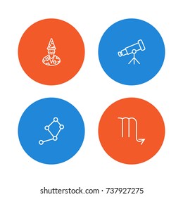 Set Of 4 Astronomy Outline Icons Set.Collection Of Constellation, Telescope, Astrologer And Other Elements.