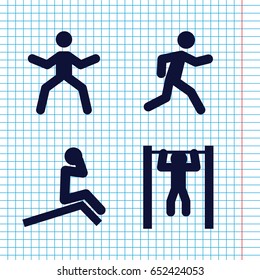 Set of 4 athlete filled icons such as running, bar   tightening