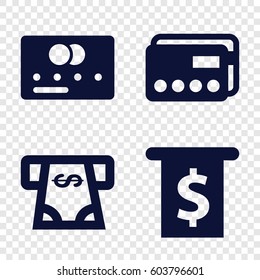 Set of 4 atm filled icons such as credit card, ATM money withdraw