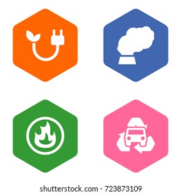 Set Of 4 Atmosphere Icons Set.Collection Of Trash, Contamination, Energy And Other Elements.
