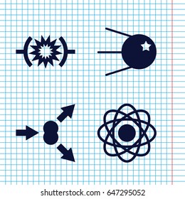 Set of 4 atom filled icons such as atom move, pressure, core