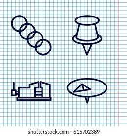 Set of 4 attach outline icons such as vice clamp, chain