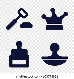Set of 4 authority filled icons such as stamp, crown