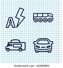Set of 4 auto outline icons such as car, van 
