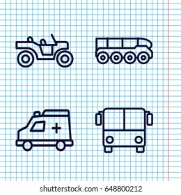 Set of 4 auto outline icons such as airport bus, ambulance