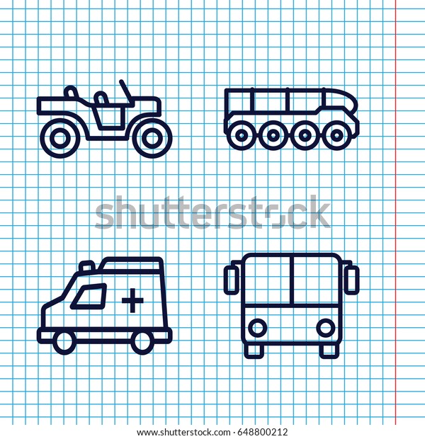 Set of 4 auto outline icons such as airport\
bus, ambulance