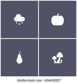 set of 4 autumn elements such as cloud, apple , pear and mushroom icon