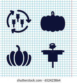 Set of 4 autumn filled icons such as harvest, pumpkin