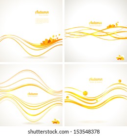 Set of 4 Autumn vector backgrounds with abstract lines and leaves.