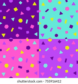 Set of 4 backgrounds with geometric figures. Vector seamless pattern