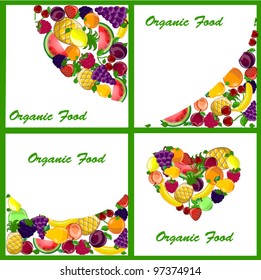 Set of 4 backgrounds with a variety of fruits, vector