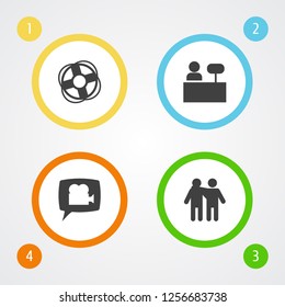 Set of 4 backing icons set. Collection of administrator, life buoy, video chat and other elements.