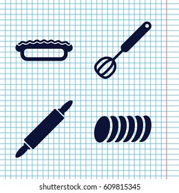 Set of 4 bakery filled icons such as pie, cookie, corolla