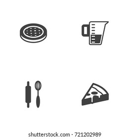 Set Of 4 Bakery Icons Set.Collection Of Pepperoni, Cake, Measurement And Other Elements.