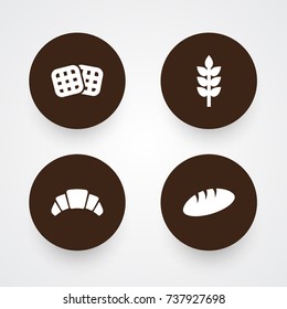 Set Of 4 Bakery Icons Set.Collection Of Wafer, Loaf, Grain And Other Elements.