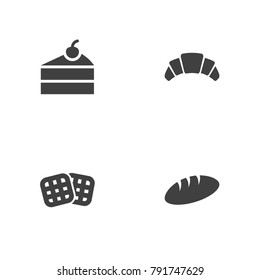 Set Of 4 Bakery Icons Set.Collection Of Sweetmeat, Dessert, Wafer And Other Elements.