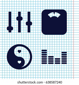 Set of 4 balance filled icons such as yin yang, equalizer, adjust