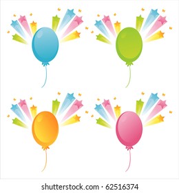 set of 4 balloons with star splashes