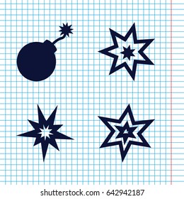 Set of 4 bang filled icons such as explosion