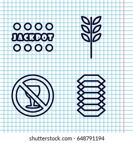 Set of 4 banner outline icons such as jackpot, no alcohol, electric circuit