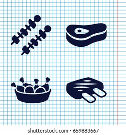 Set of 4 barbecue filled icons such as chicken leg, meat