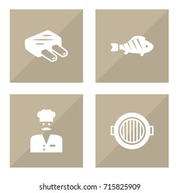 Set Of 4 Barbecue Icons Set.Collection Of Grill Top View, Chef, Drumstick And Other Elements.