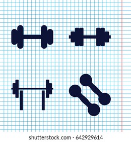 Set of 4 barbell filled icons such as barbell, barbell   isolated