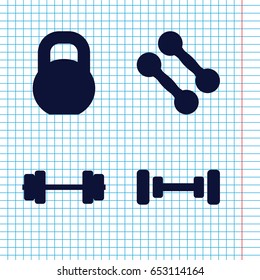 Set of 4 barbell filled icons such as barbell
