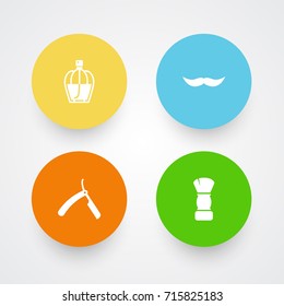 Set Of 4 Barber Icons Set.Collection Of Blade, Perfume, Shaving And Other Elements.
